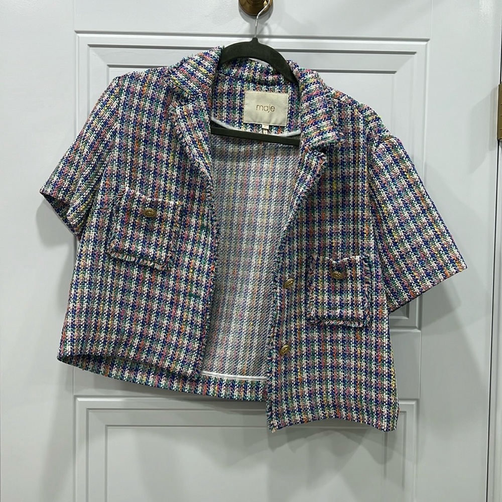 Maje tweed cropped short sleeve jacket